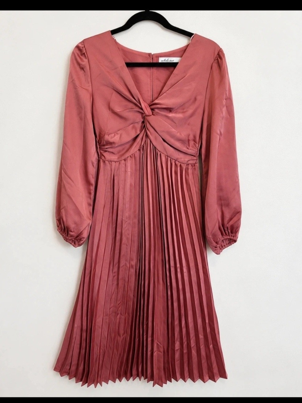 Petal & Pup Rosewood Twist-Front Pleated Midi Dress